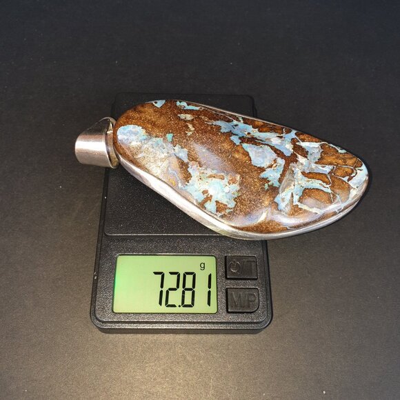 One of a Kind Massive Vintage Australian Boulder Opal Sterling Silver Pendant - Picture 7 of 15